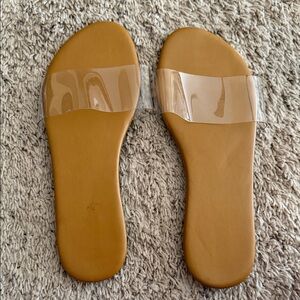 Fashion Nova Clear Strap Tan Slide Sandals